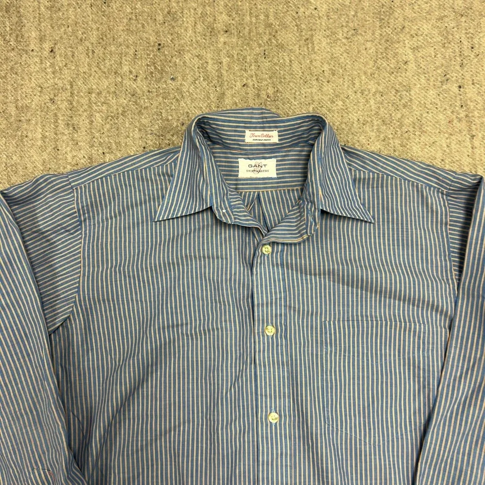 Vintage Gant Button Up Shirt Mens Large Blue 1960s Striped - Picture 2 of 10